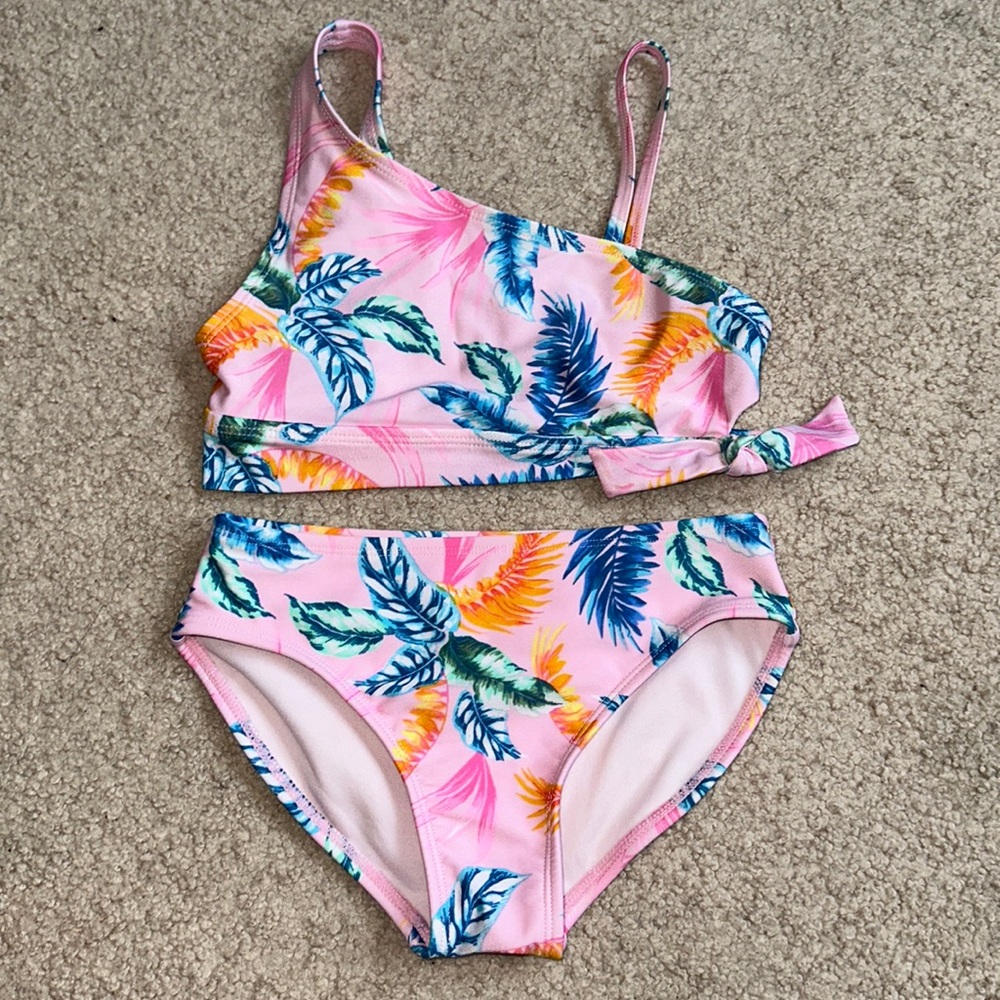 Girl Pink Floral Swimsuit - Sz S